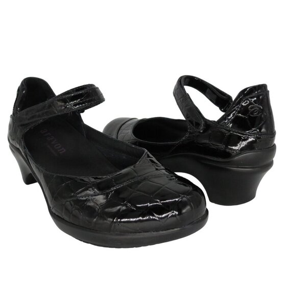 ARAVON Women's Black Patent Croc Embossed Mary Jane 'Maya' Comfort Shoes 6.5 D - Picture 3 of 12